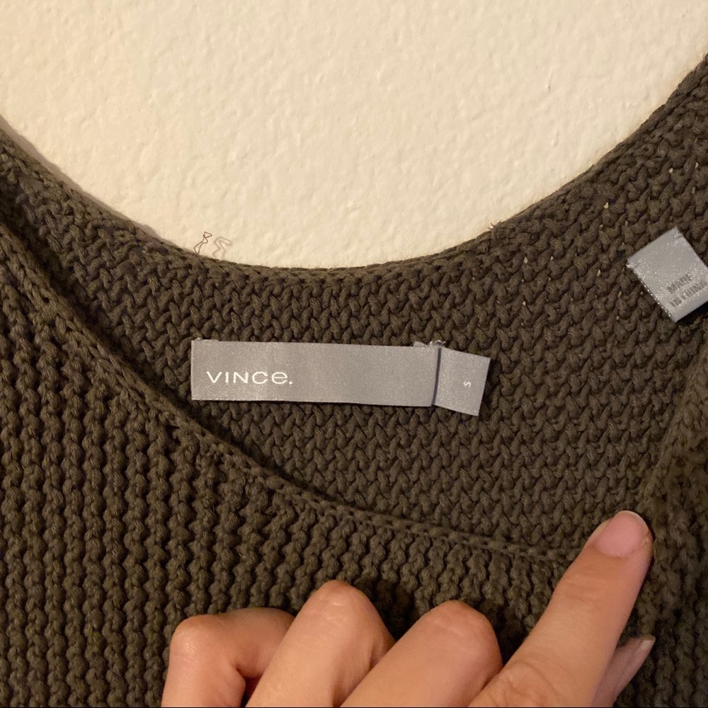VINCE green lattice stitch scoop neck tank top S - Picture 5 of 11